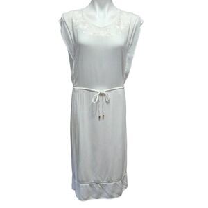 Ella Moss white dress floral embroidery cutout drawstring waist Rayon XS